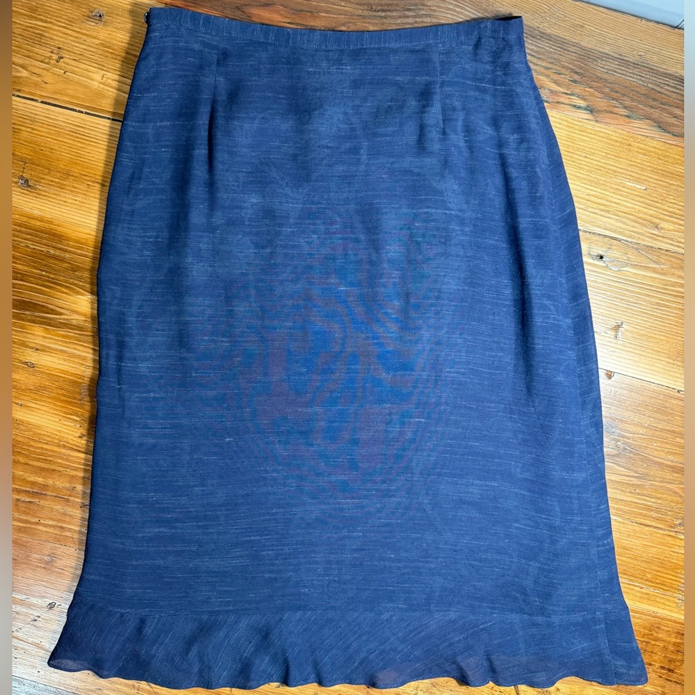 Jaeger Women’s Vintage Floral Heathered Navy Trumpet Pencil Skirt Flax blend 10 - Picture 13 of 14